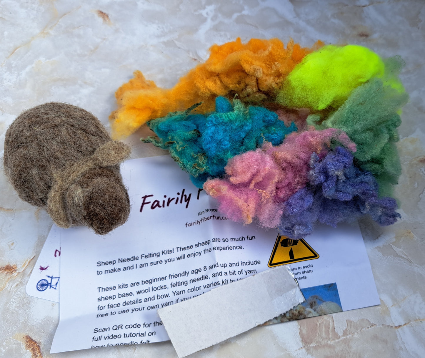 Beginner Sheep Felting Kit -- Rainbow