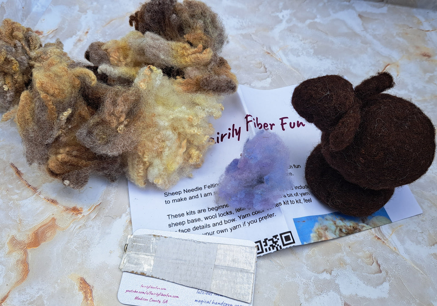 Beginner Sheep Felting Kit -- Spotted